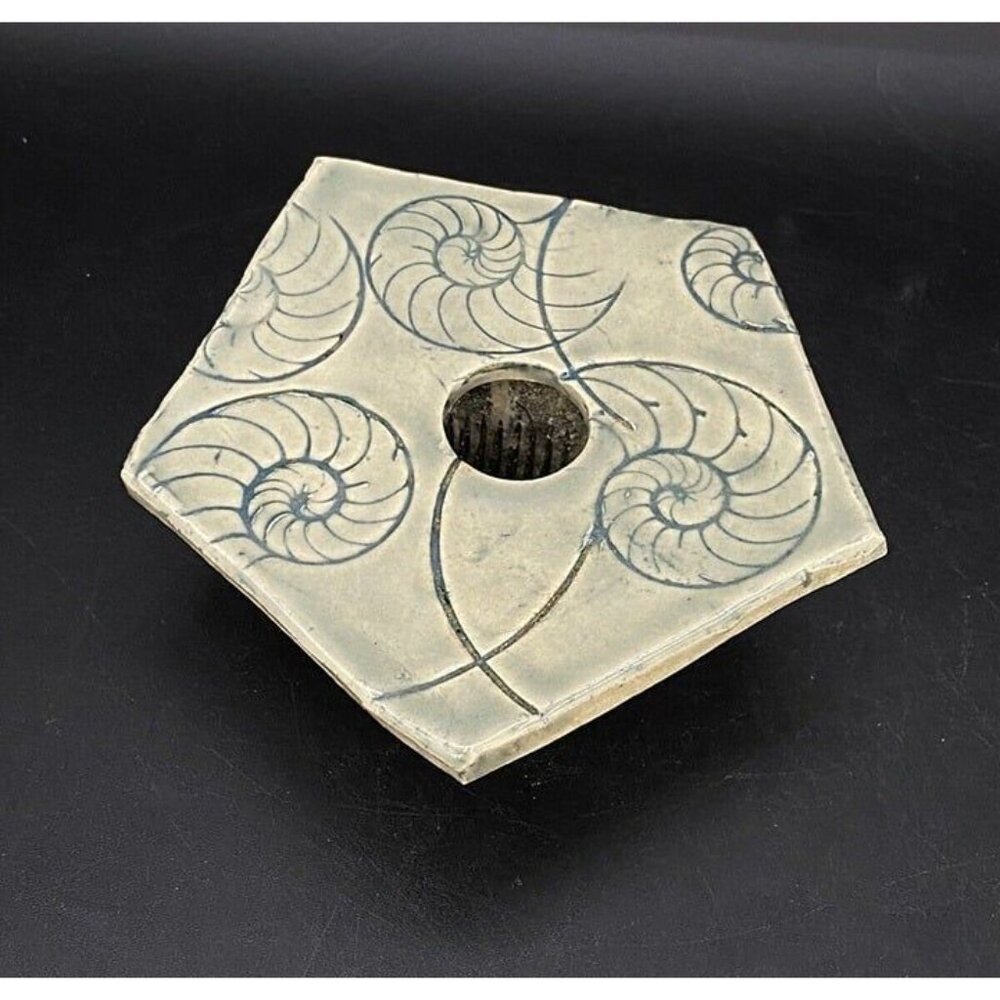 Studio Pottery Ikebana Flower Frog Vase Nautilus Sea Shell Nautical
